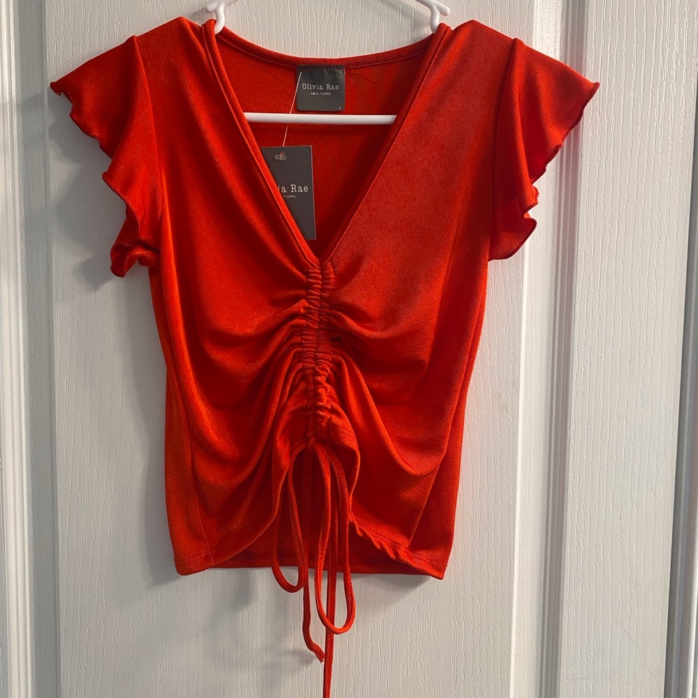 Olivia Rae Vibrant Red Ruched Blouse